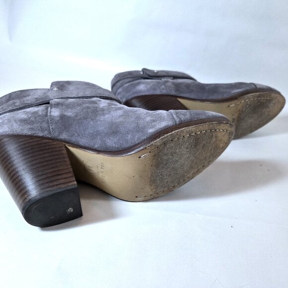 Rag & Bone Harrow Gray Suede Leather Stacked Heel Booties Size 38 - Picture 4 of 4
